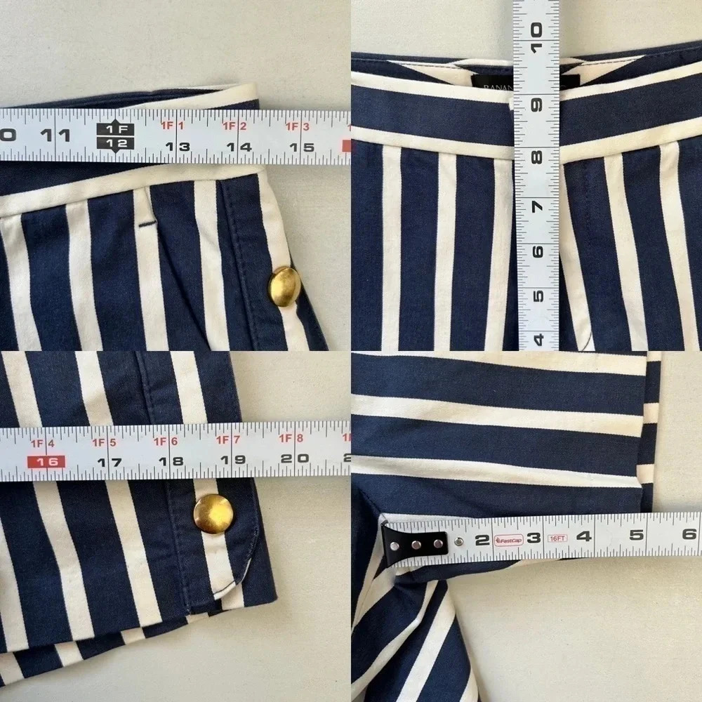 Banana Republic Ryan Shorts Blue White Stripes Gold Buttons Size 0 - Picture 12 of 14